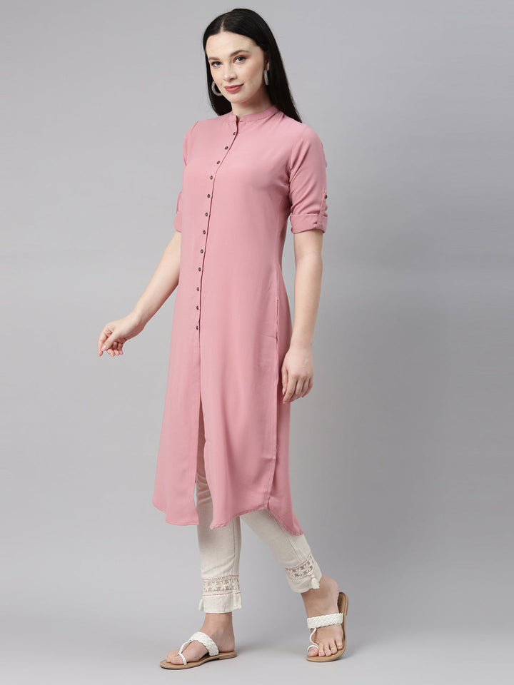 Neerus Pink rayon solid kurti - detail view 15