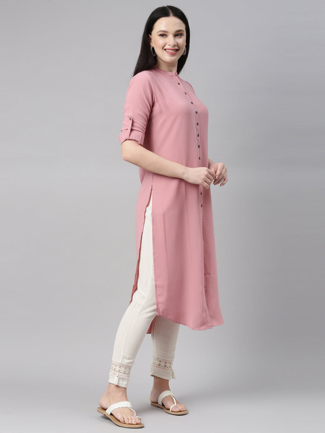 Neerus Pink rayon solid kurti - detail view 16