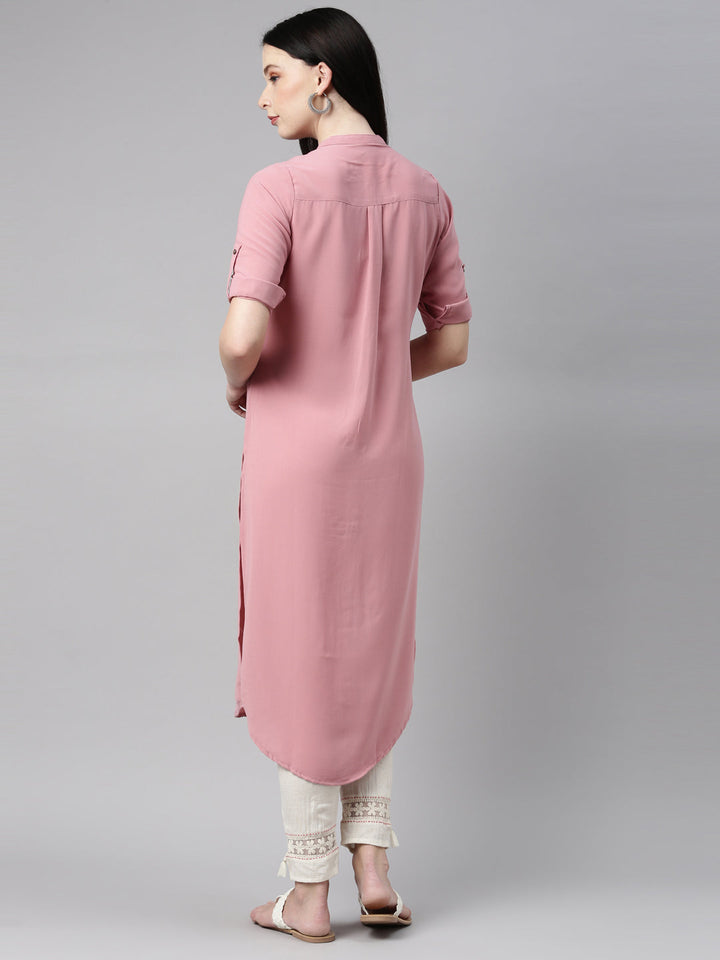 Neerus Pink rayon solid kurti - detail view 10