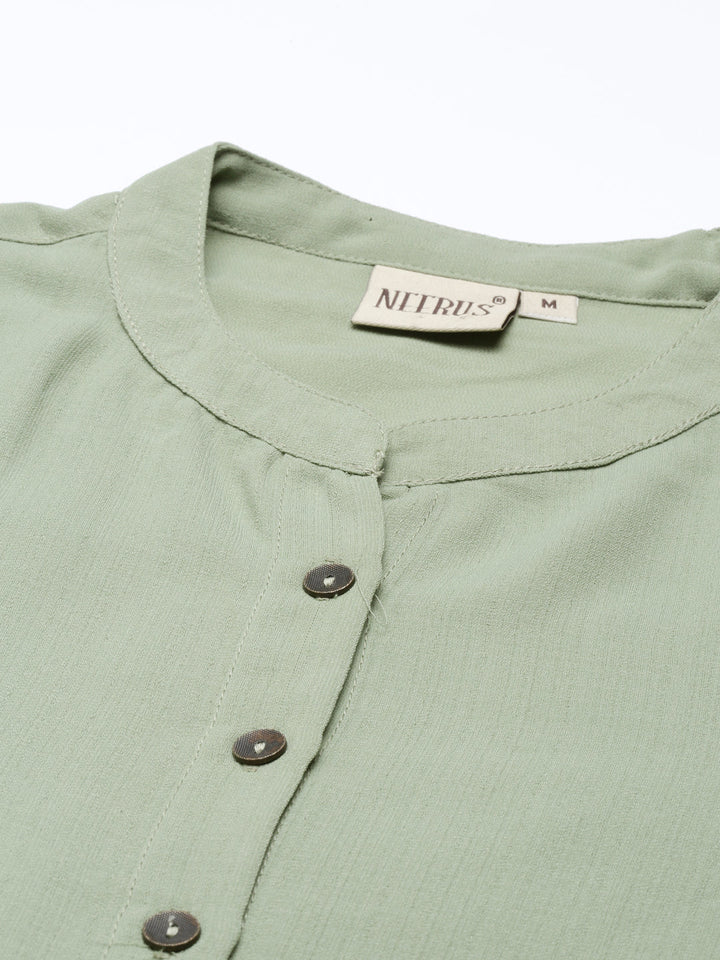 Neerus Green viscose rayon solid kurti - detail view 5