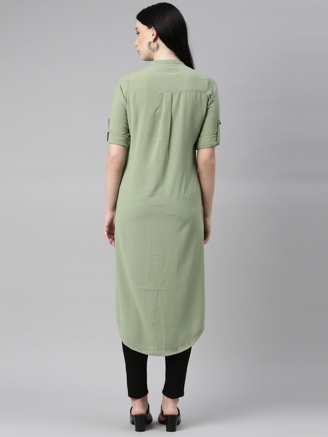 Neerus Green viscose rayon solid kurti - detail view 1