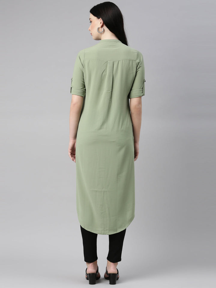 Neerus Green viscose rayon solid kurti - detail view 1