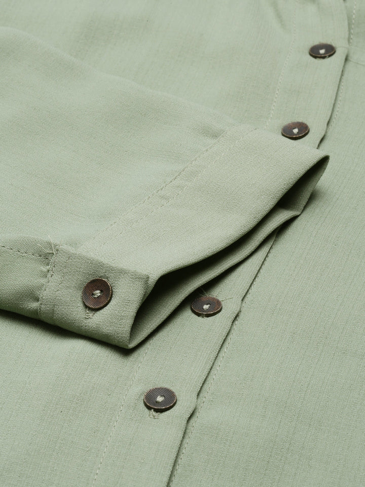 Neerus Green viscose rayon solid kurti - detail view 3