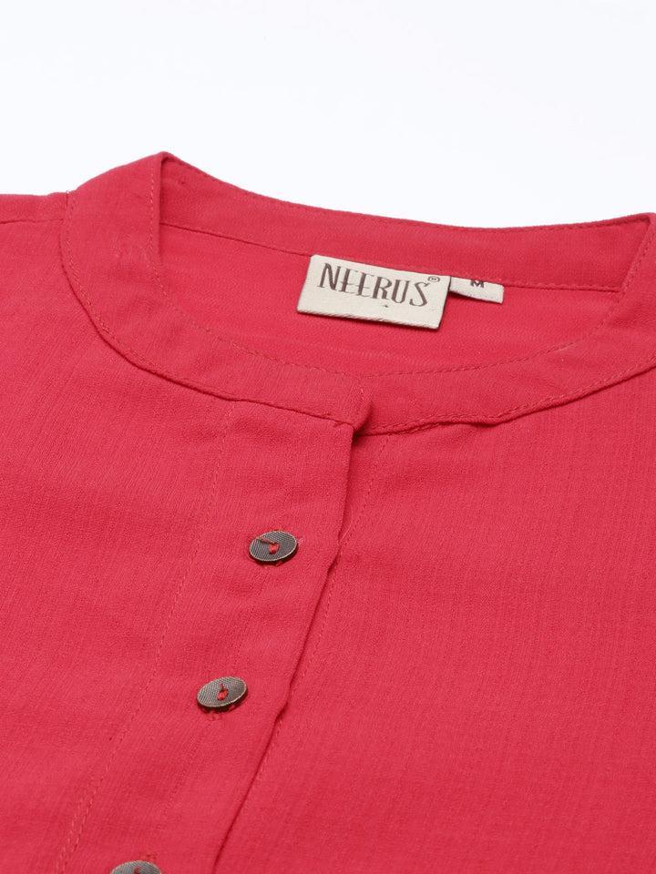 Neerus Red rayon straight kurti - detail view 5