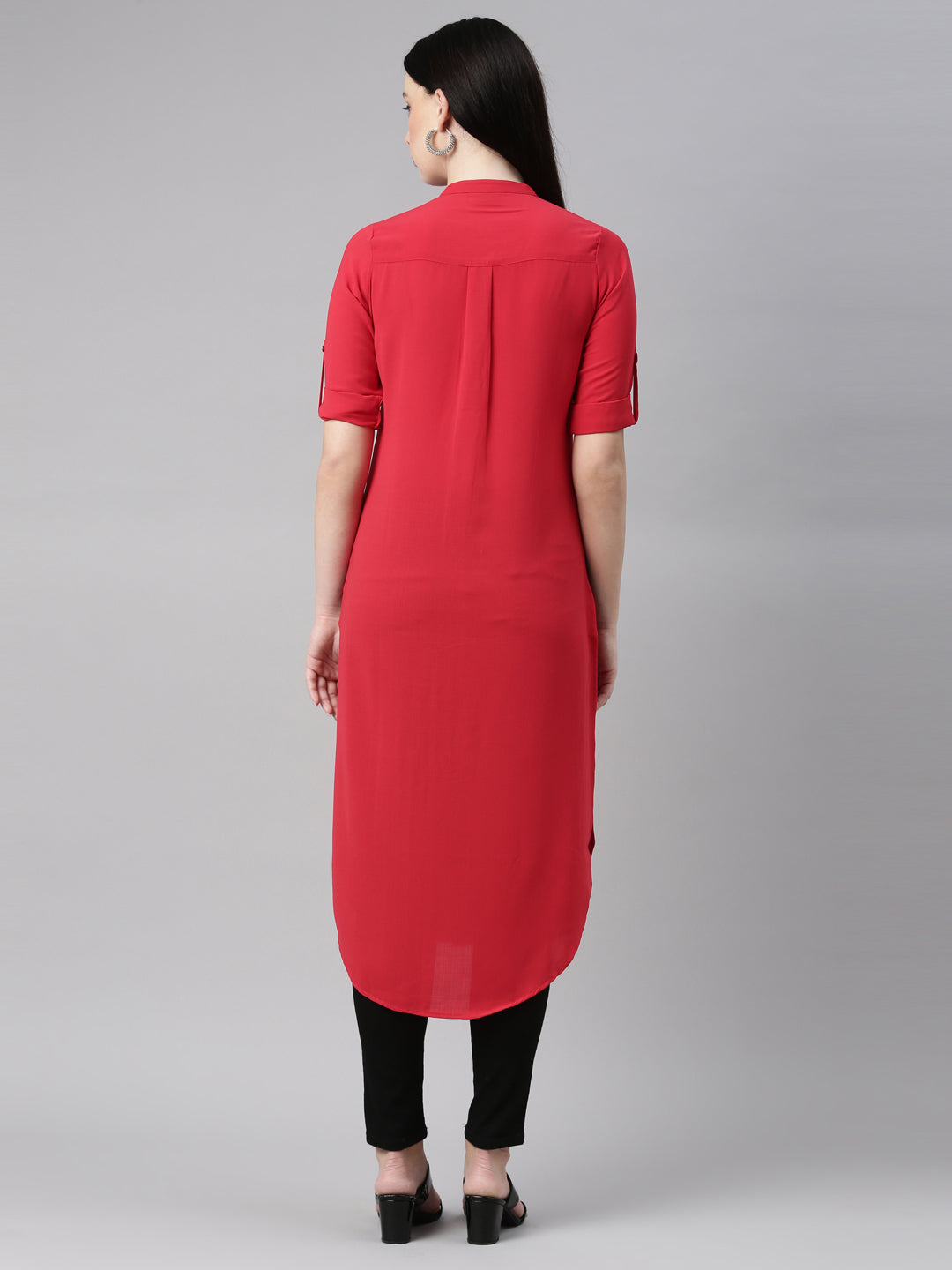 Neerus Red rayon straight kurti - detail view 1