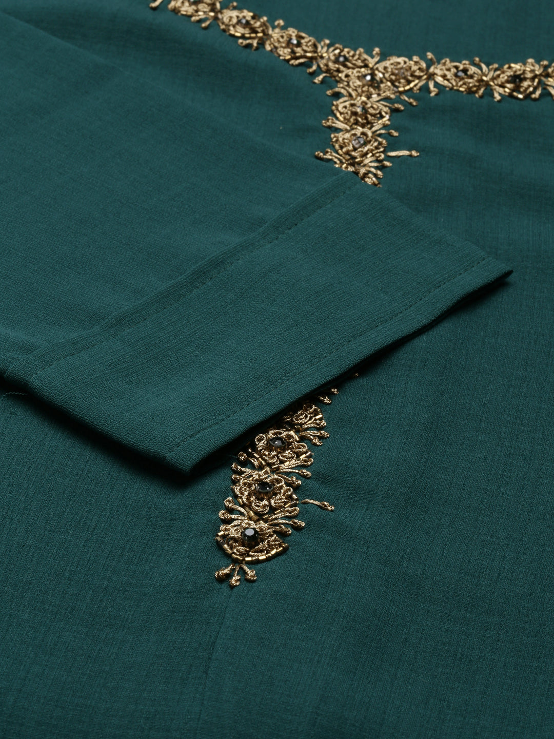 Neerus Green slub cotton printed kurti - detail view 4