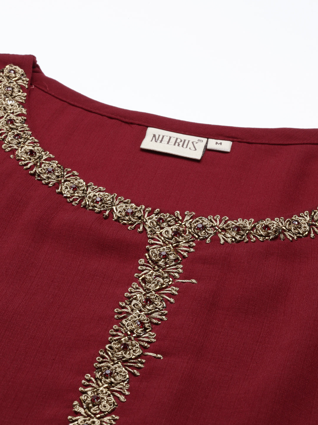 Neerus Maroon viscose rayon straight kurti - back view