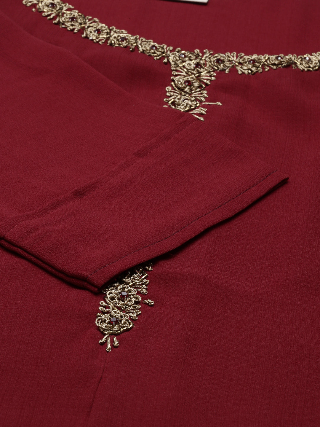Neerus Maroon viscose rayon straight kurti - detail view 4
