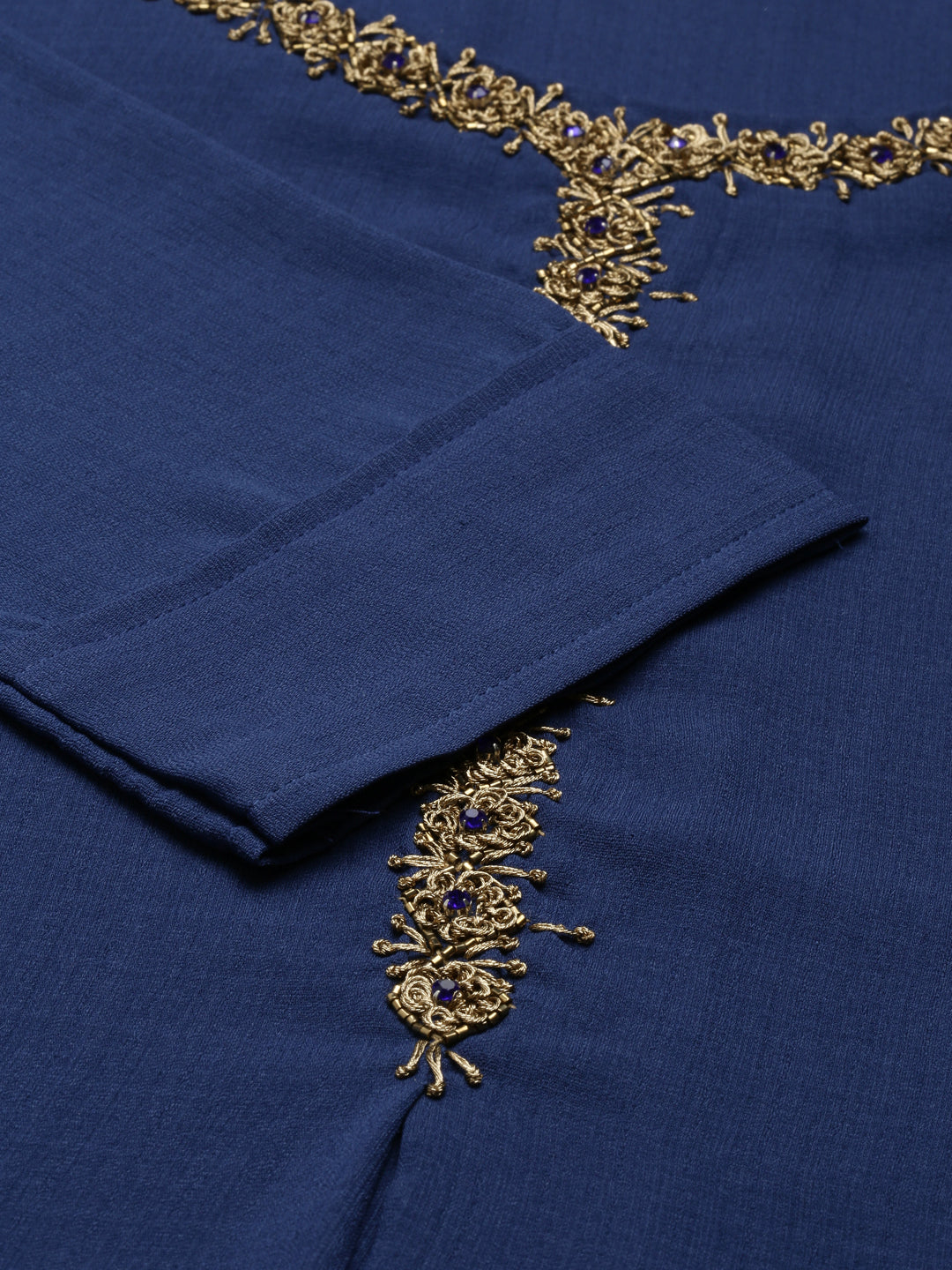 Neerus Blue viscose rayon straight kurta - detail view 3