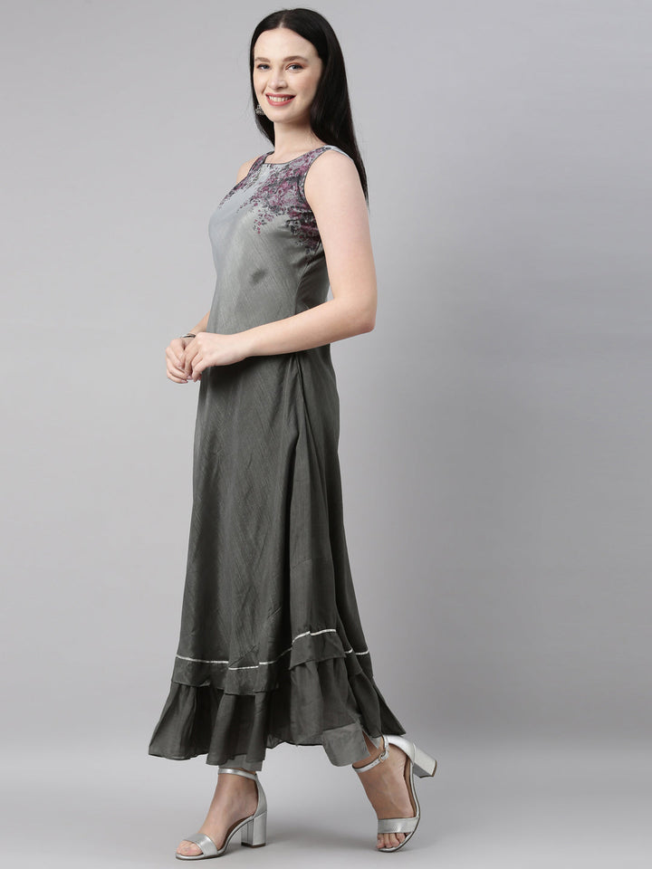 Neerus Grey silk solid kurta - side view