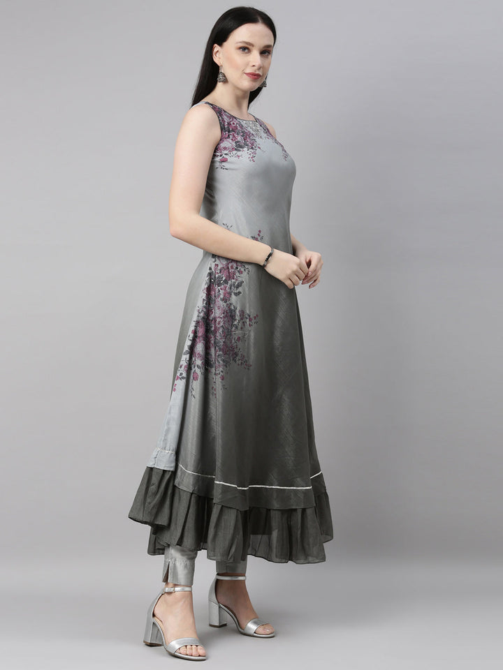 Neerus Grey silk solid kurta - detail view 1