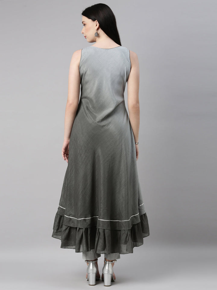 Neerus Grey silk solid kurta - detail view 2