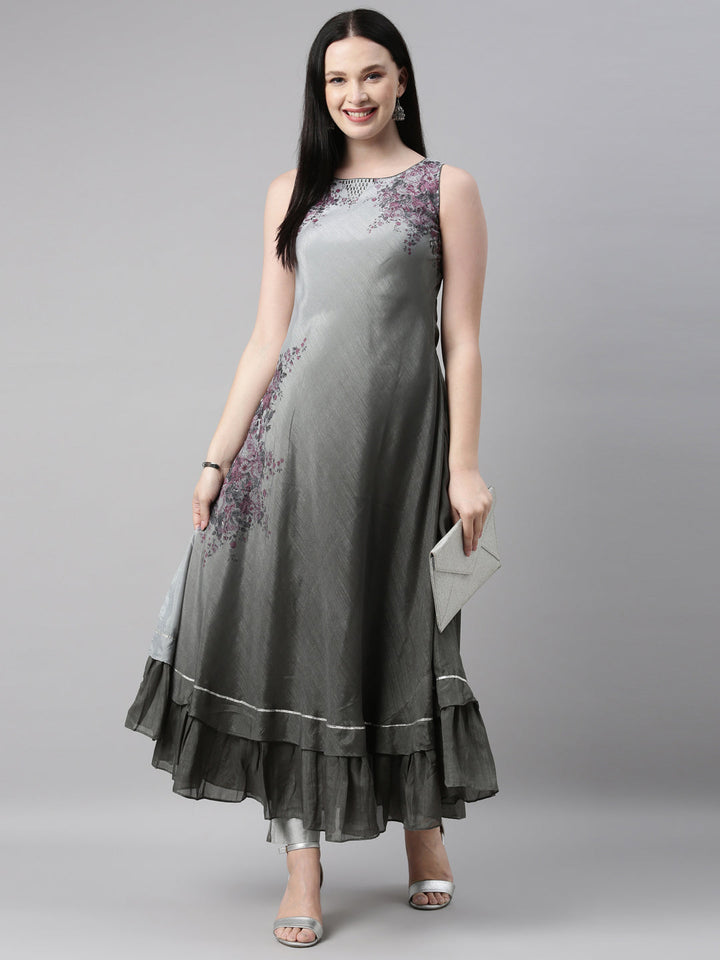 Neerus Grey silk solid kurta - detail view 3