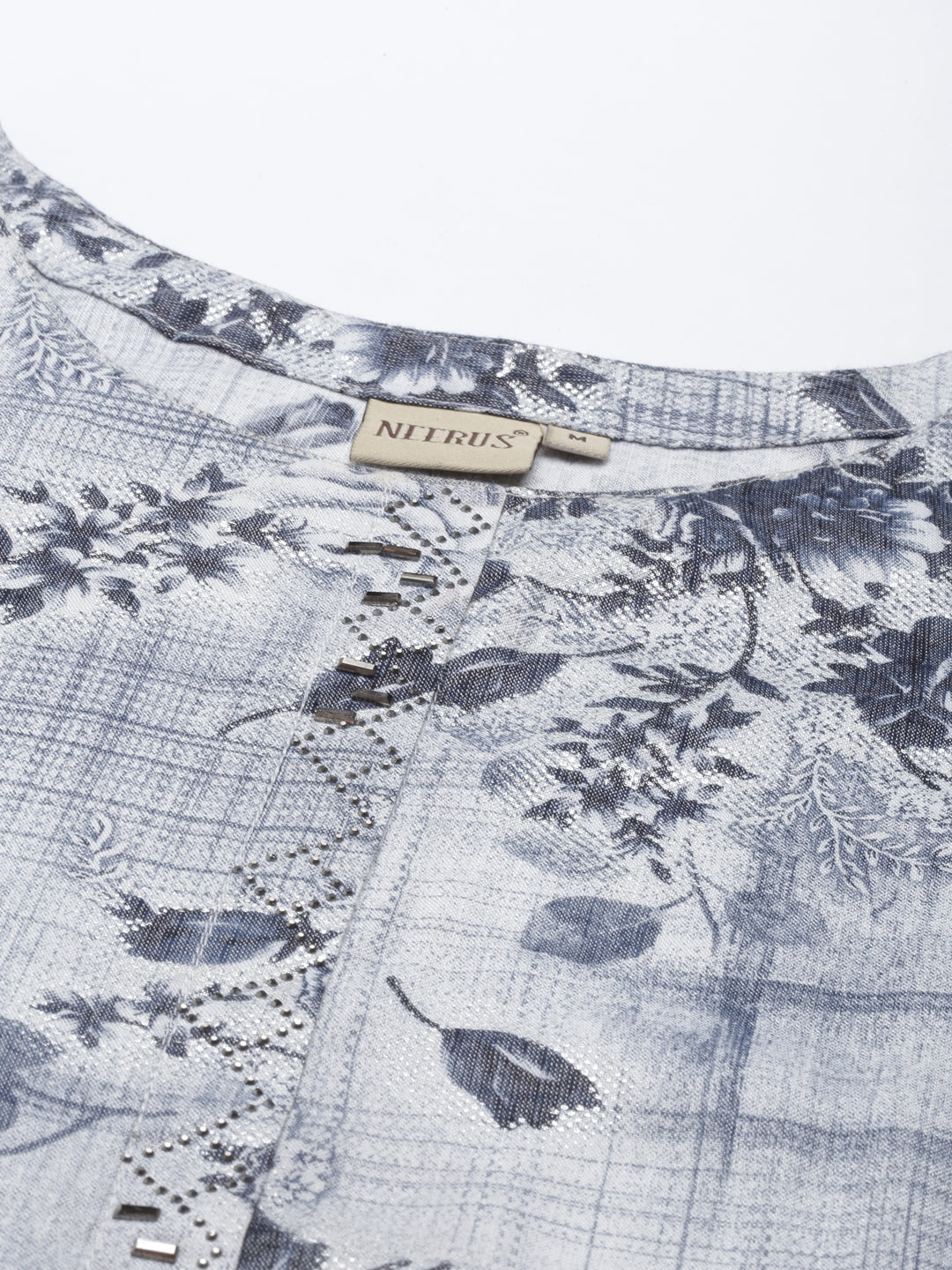 Neerus Blue rayon straight kurta set - back view