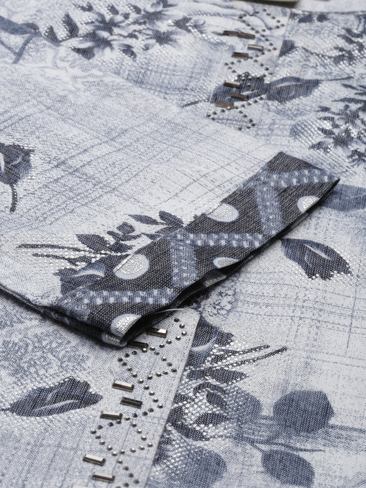 Neerus Blue rayon straight kurta set - detail view 4