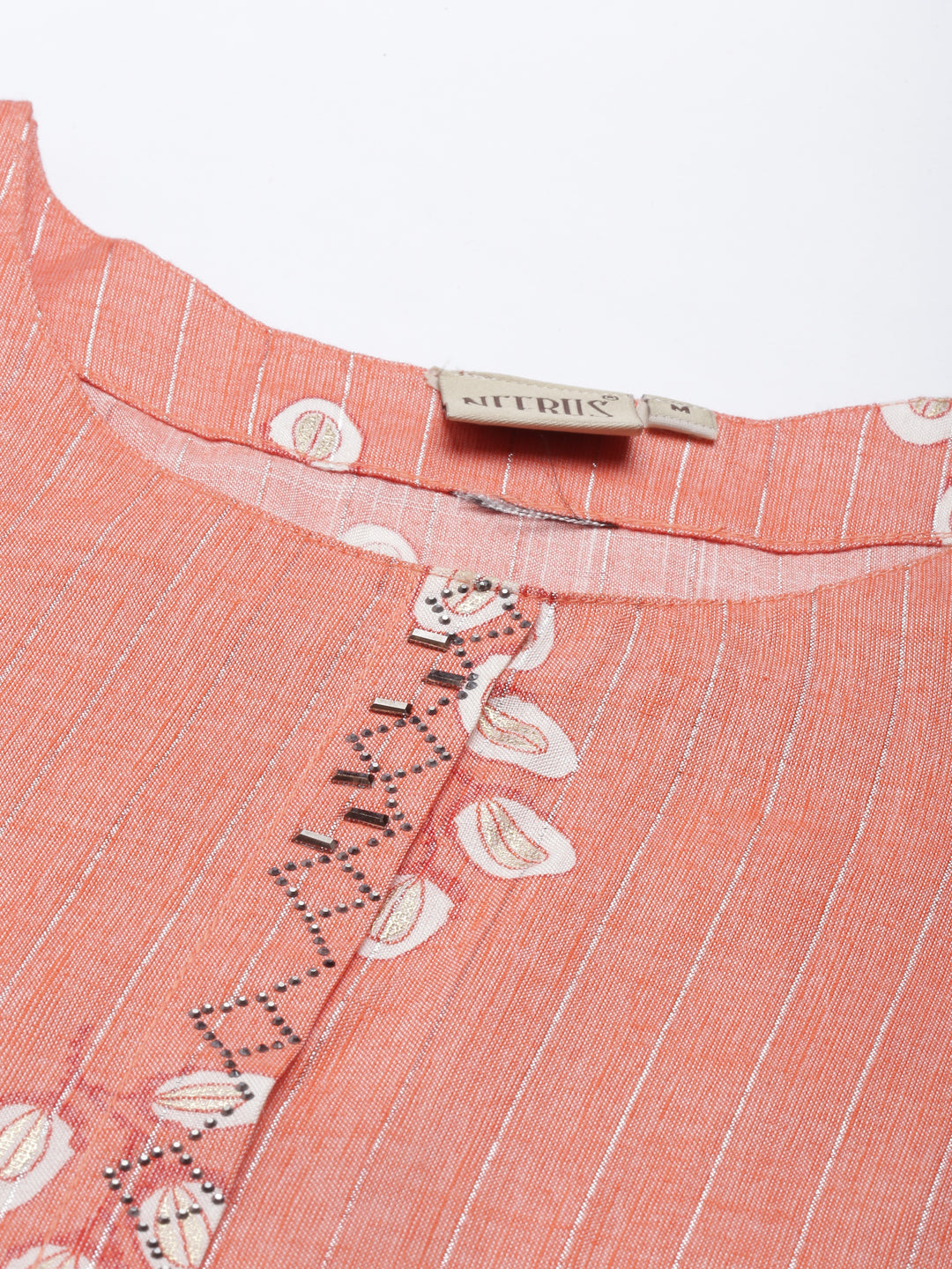 Neerus Orange slub cotton printed kurta set - back view