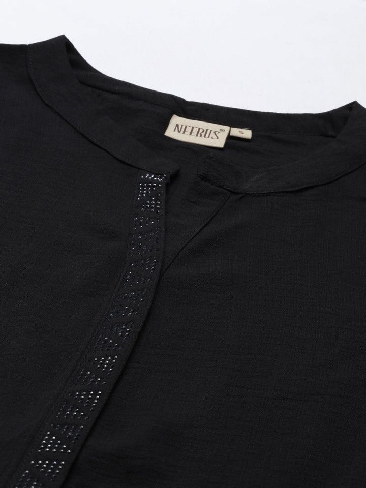 Neerus Black rayon straight kurti - back view