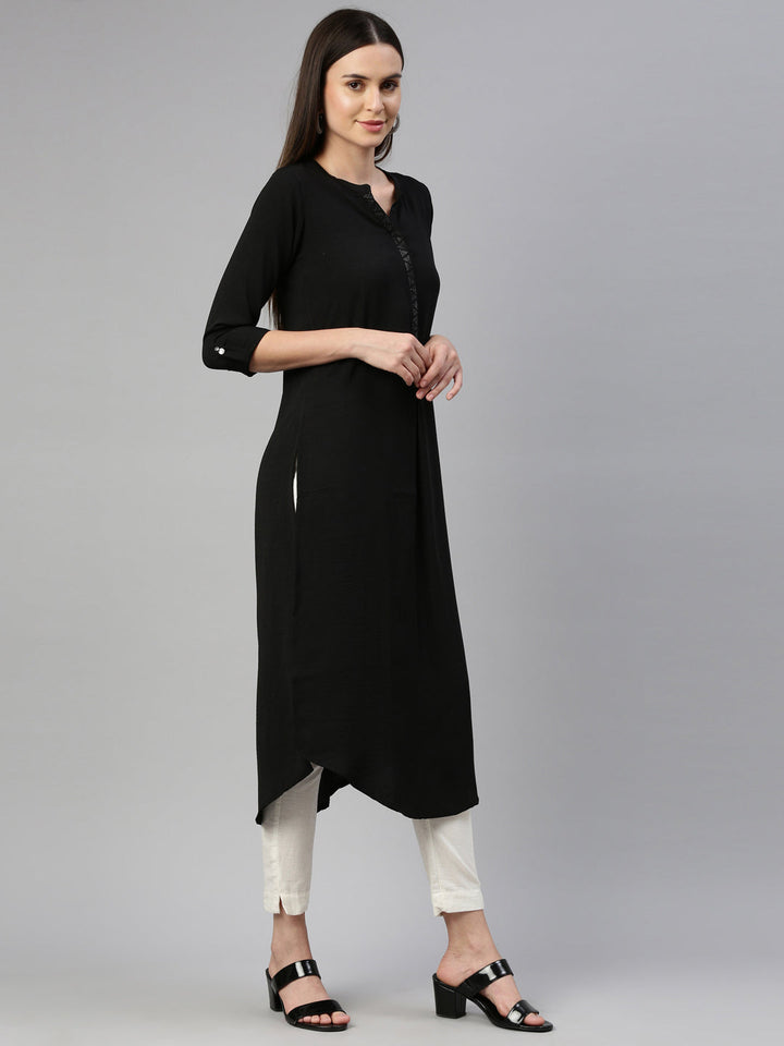 Neerus Black rayon straight kurti - detail view 1