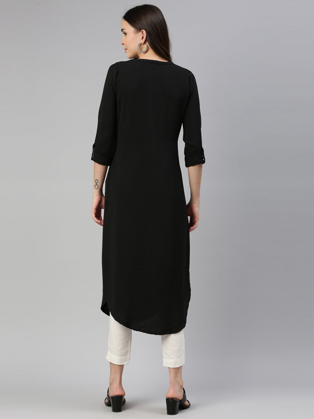 Neerus Black rayon straight kurti - detail view 2