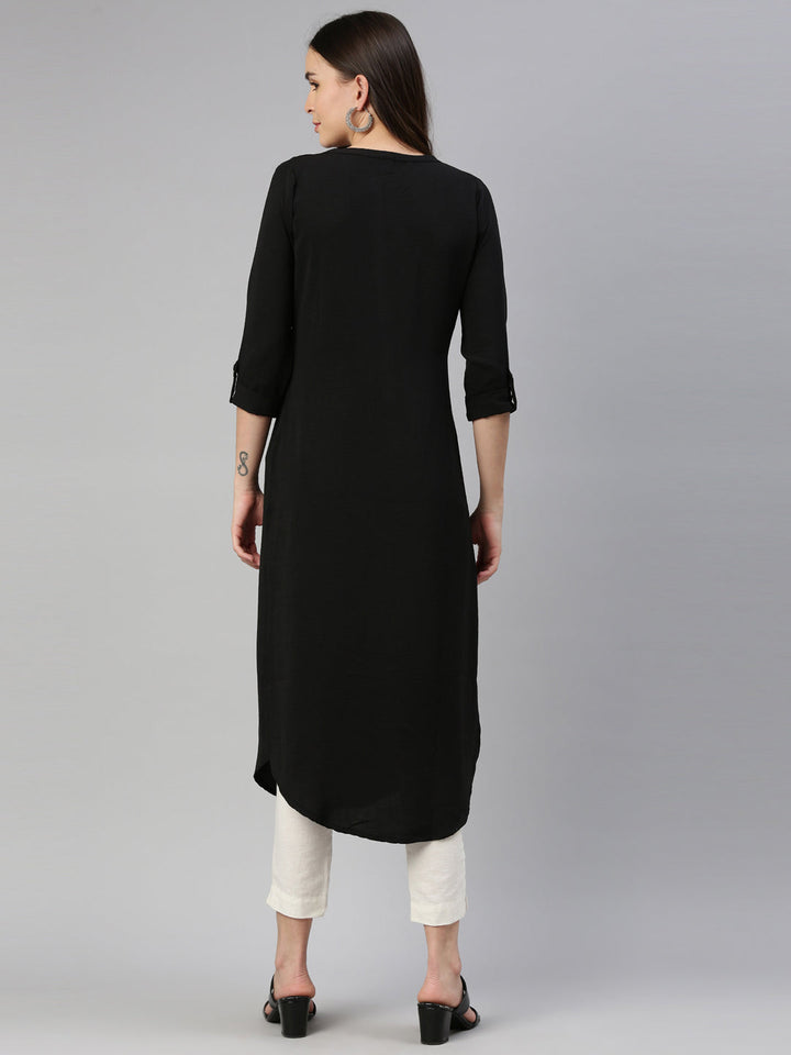 Neerus Black rayon straight kurti - detail view 2