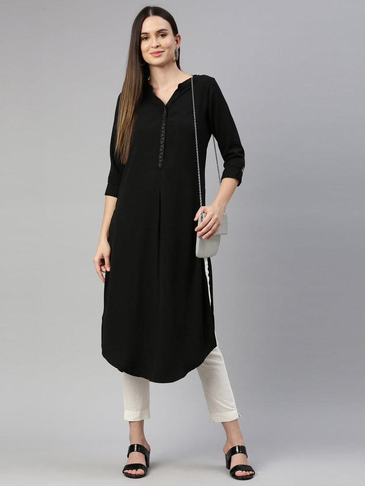 Neerus Black rayon straight kurti - detail view 3