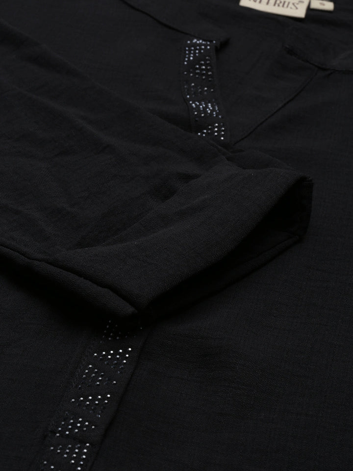Neerus Black rayon straight kurti - detail view 4