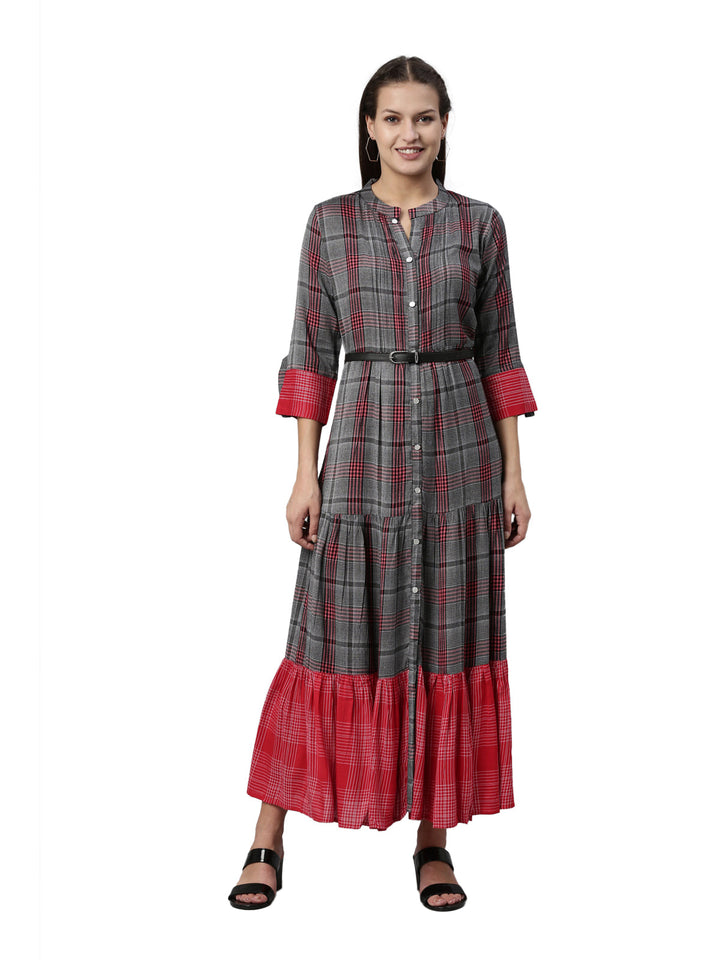 Neerus Grey rayon solid kurta - front view
