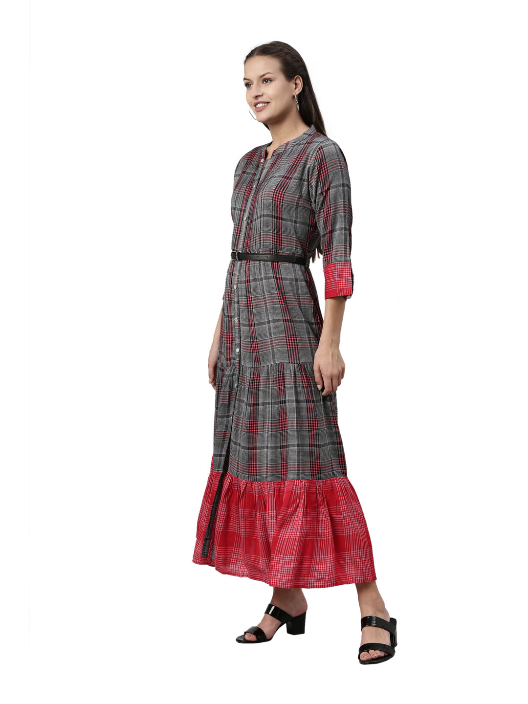 Neerus Grey rayon solid kurta - side view