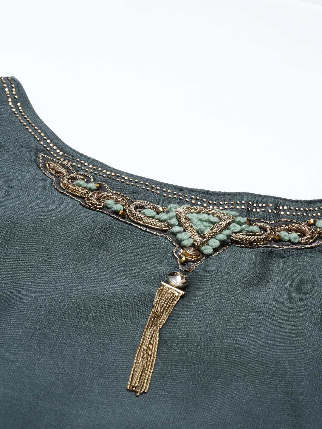 Neerus Green silk solid kurti - back view