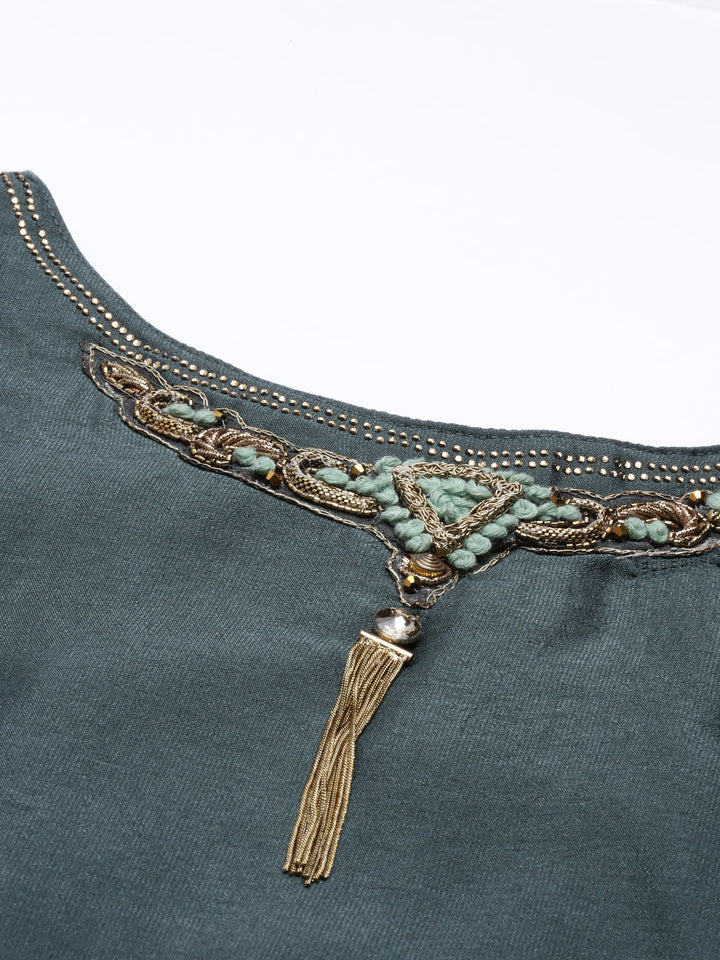 Neerus Green silk solid kurti - back view