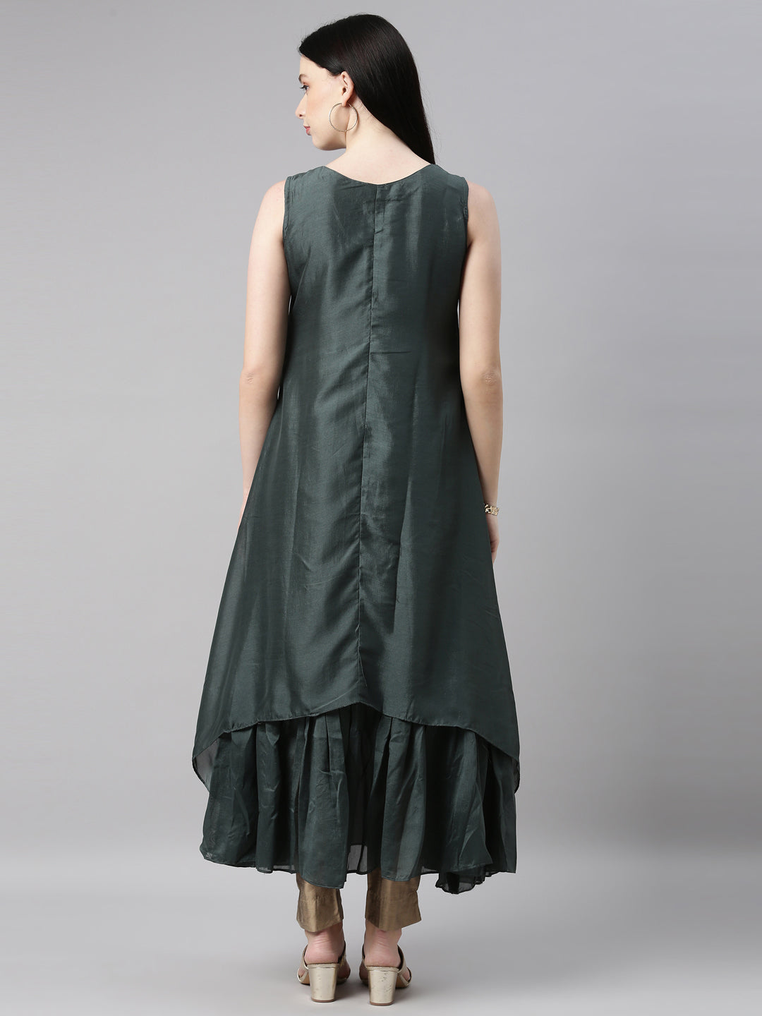 Neerus Green silk solid kurti - detail view 2