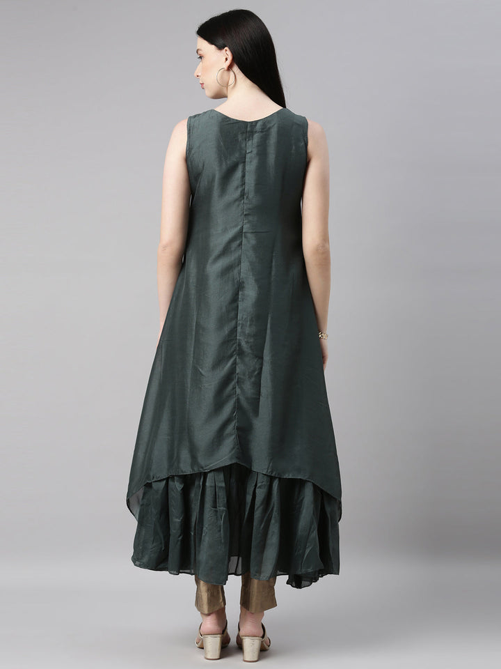 Neerus Green silk solid kurti - detail view 2