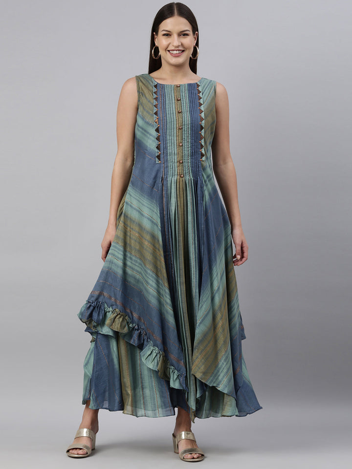Neerus Blue silk straight kurti - front view