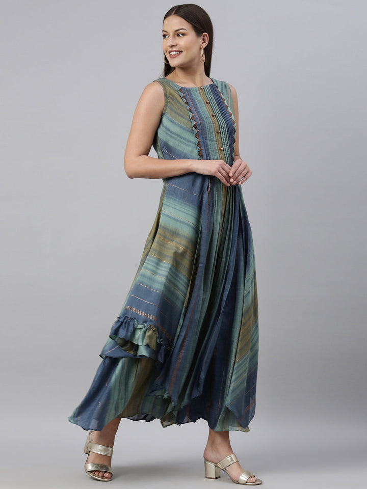 Neerus Blue silk straight kurti - detail view 1