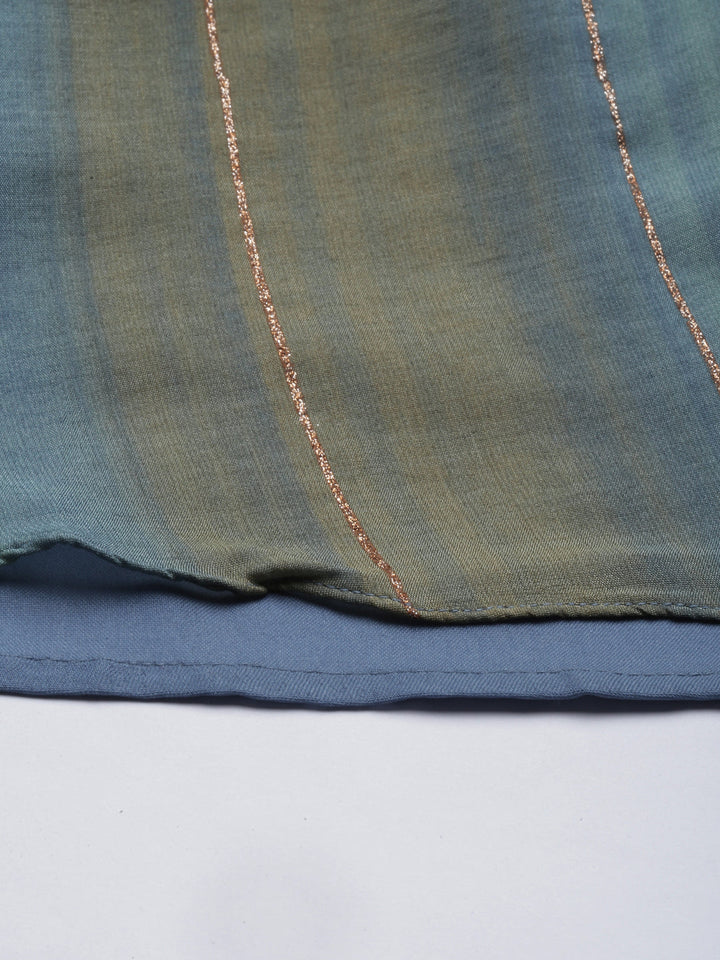 Neerus Blue silk straight kurti - detail view 4