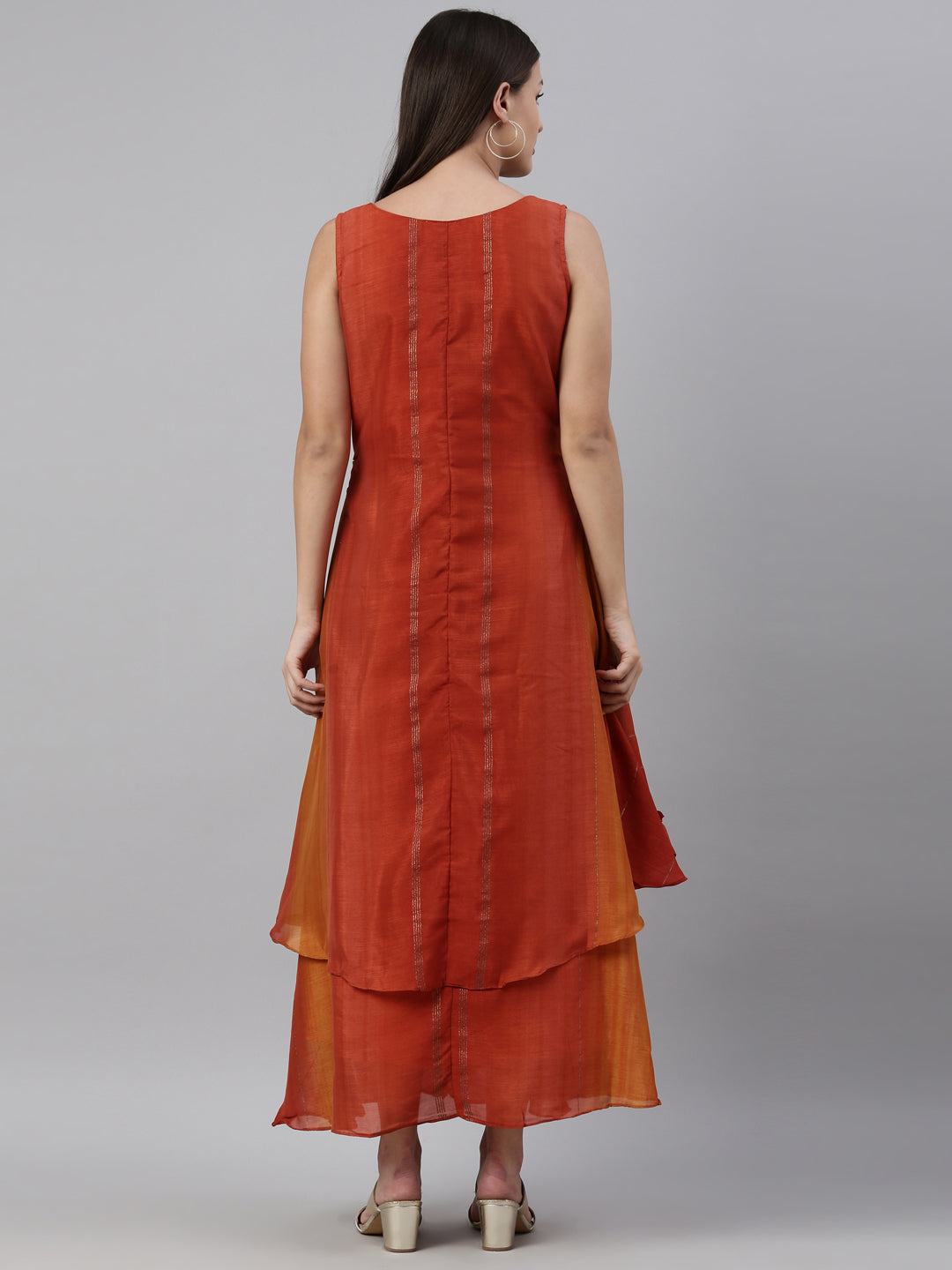 Neerus Orange silk straight kurta - detail view 2