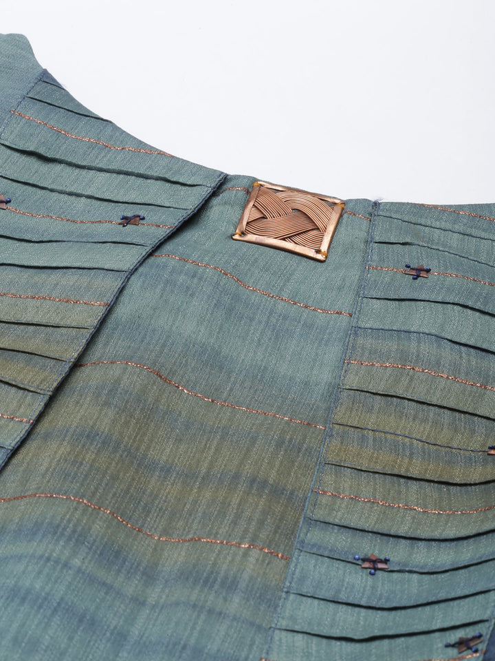 Neerus Blue silk straight kurta - back view