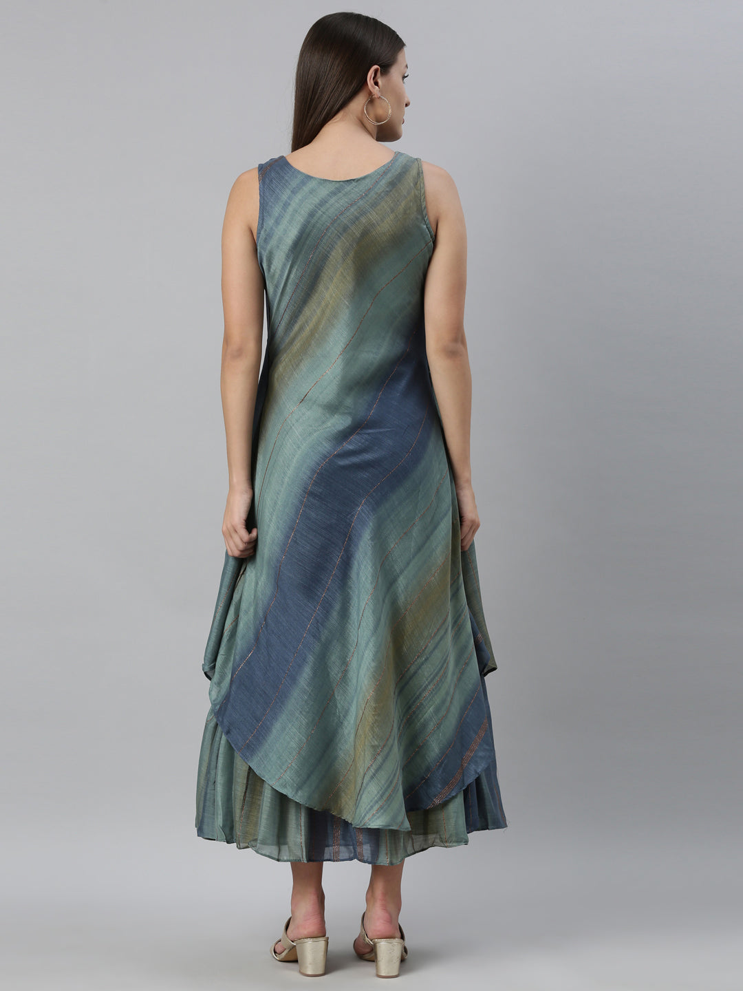 Neerus Blue silk straight kurta - detail view 2