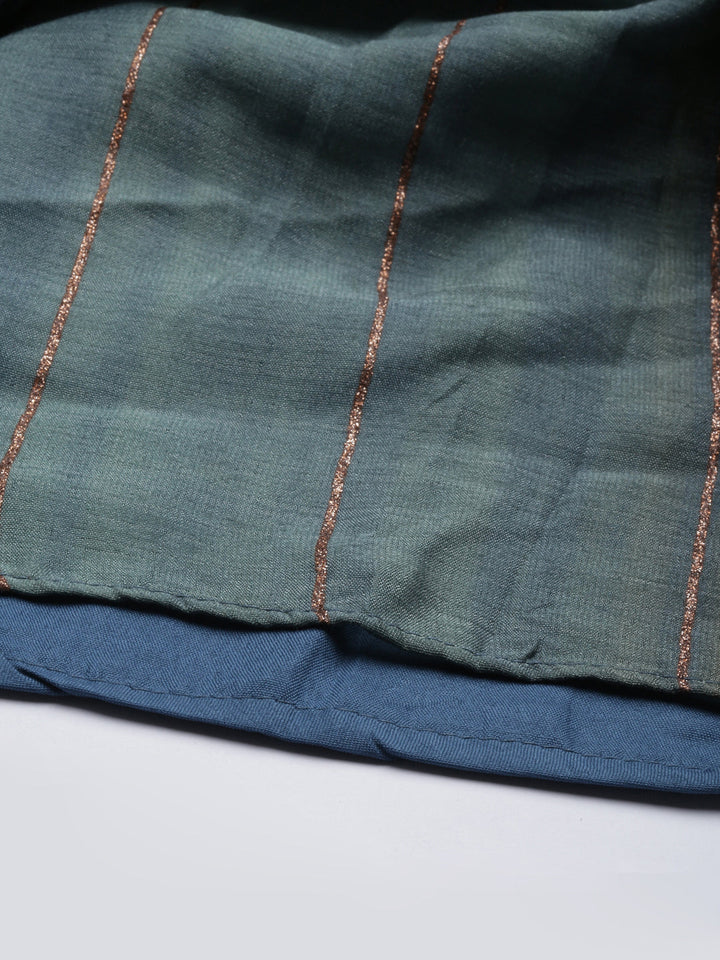Neerus Blue silk straight kurta - detail view 4