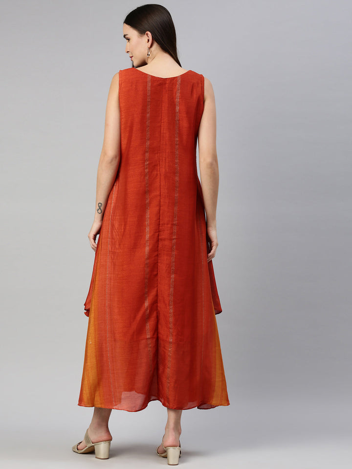 Neerus Orange silk straight kurta - detail view 2