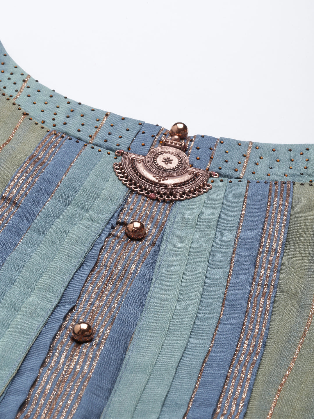 Neerus Green silk printed A-line kurti - back view