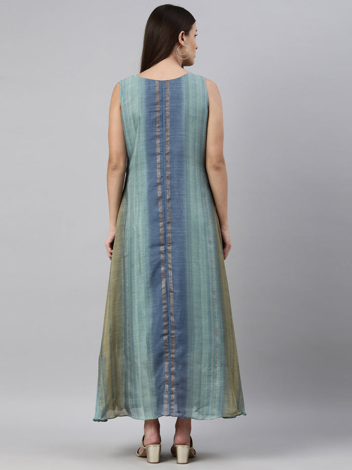 Neerus Green silk printed A-line kurti - detail view 2