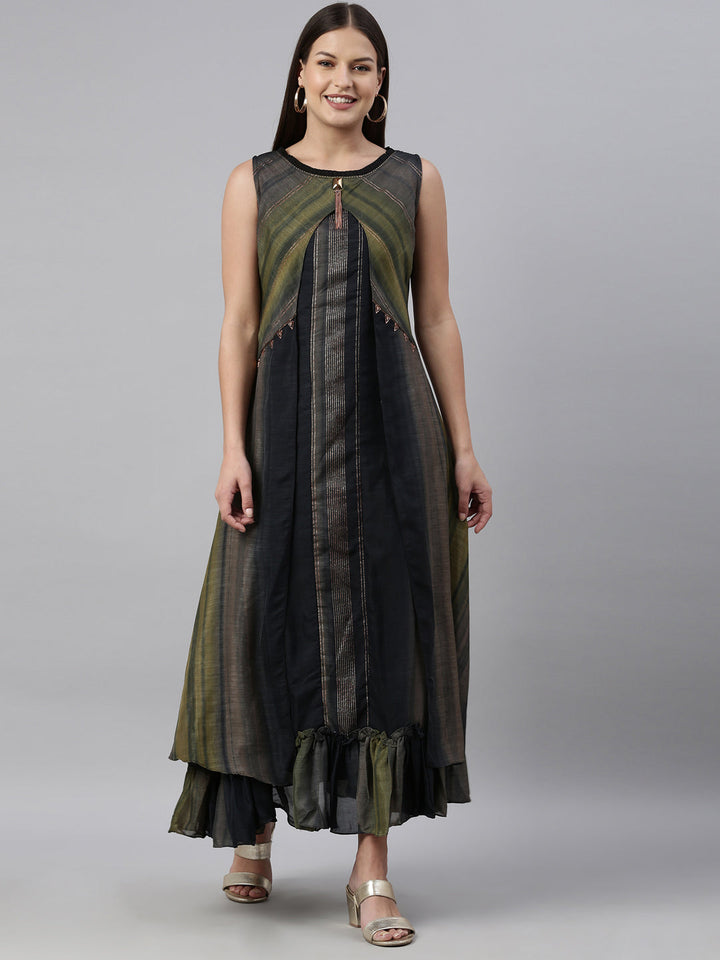 Neerus Grey silk solid kurta - front view