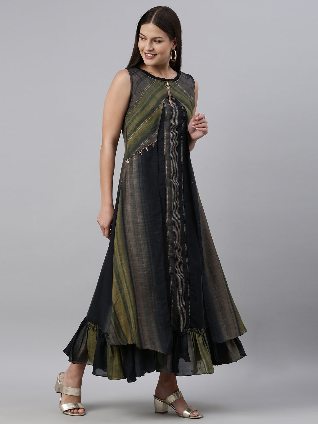 Neerus Grey silk solid kurta - detail view 1