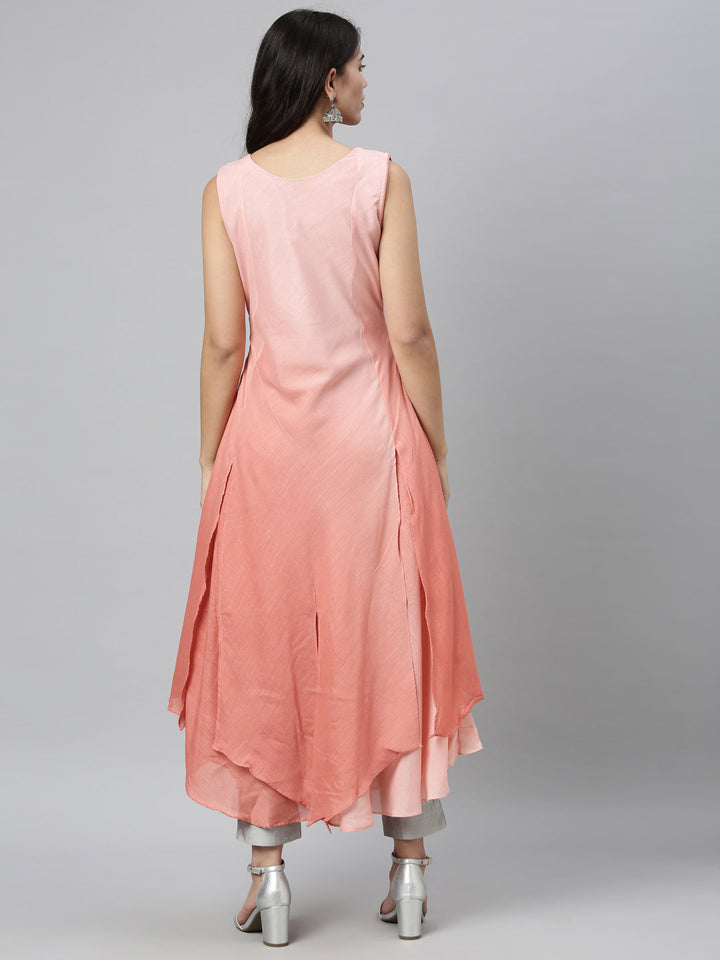 Neerus Orange silk embellished anarkali kurti - side view