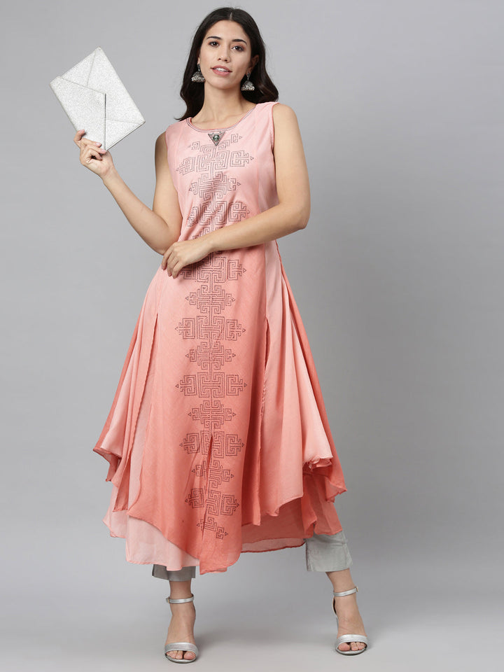 Neerus Orange silk embellished anarkali kurti - detail view 2