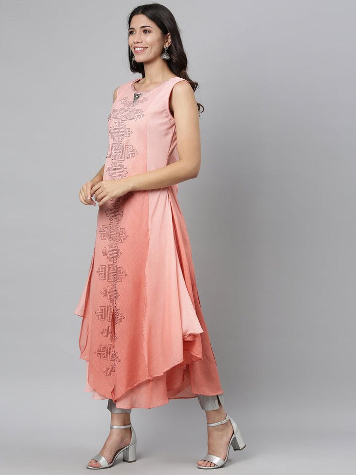 Neerus Orange silk embellished anarkali kurti - detail view 3