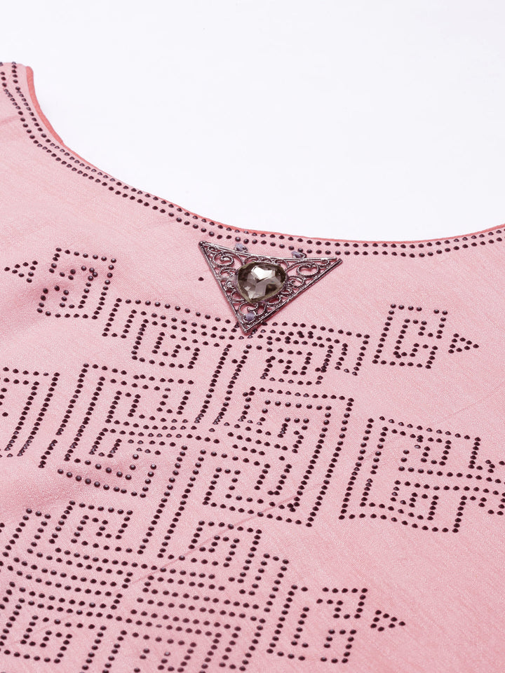Neerus Orange silk embellished anarkali kurti - detail view 4