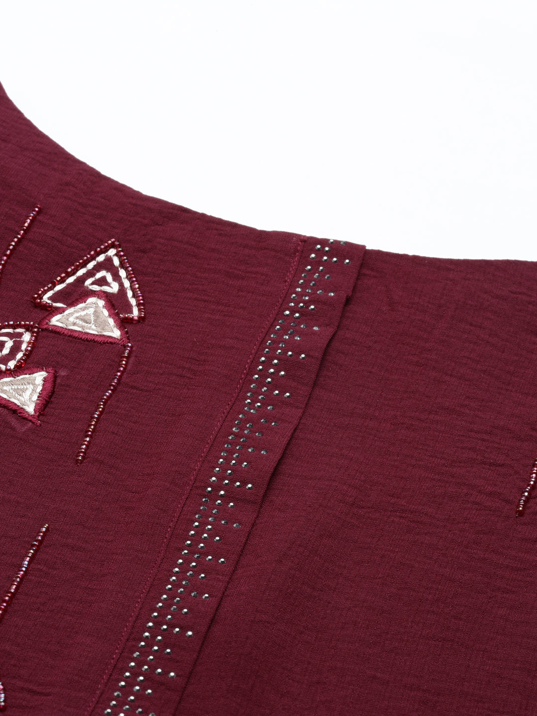 Neerus Maroon crepe solid kurta - detail view 5