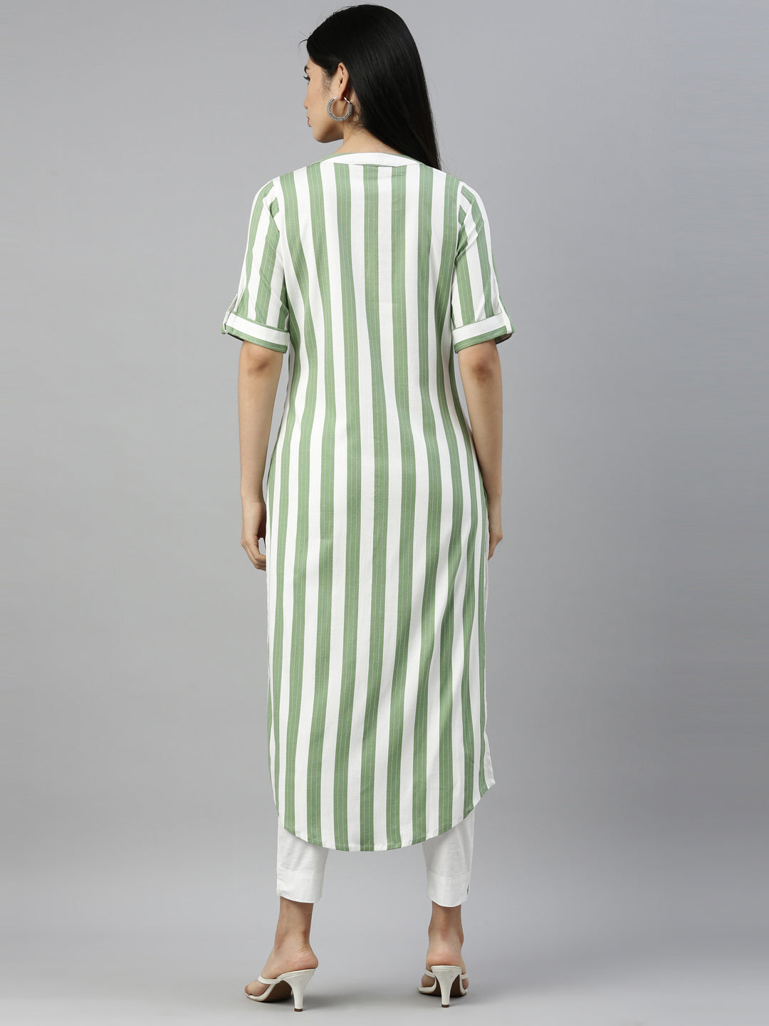 Neerus Green viscose rayon solid kurti - detail view 1